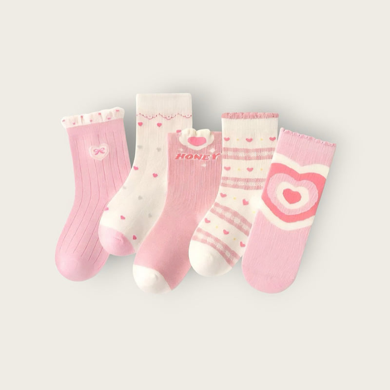 Dudie - Korean Children Fashion - #kidsshorts - Heart Pink Set (set of 5) - 3