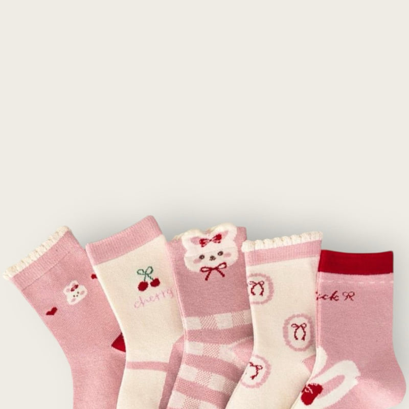 Dudie - Korean Children Fashion - #kidsshorts - Cherry Bunny Set (set of 5) - 11