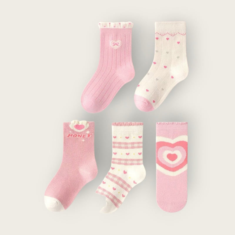 Dudie - Korean Children Fashion - #kidsshorts - Heart Pink Set (set of 5) - 4