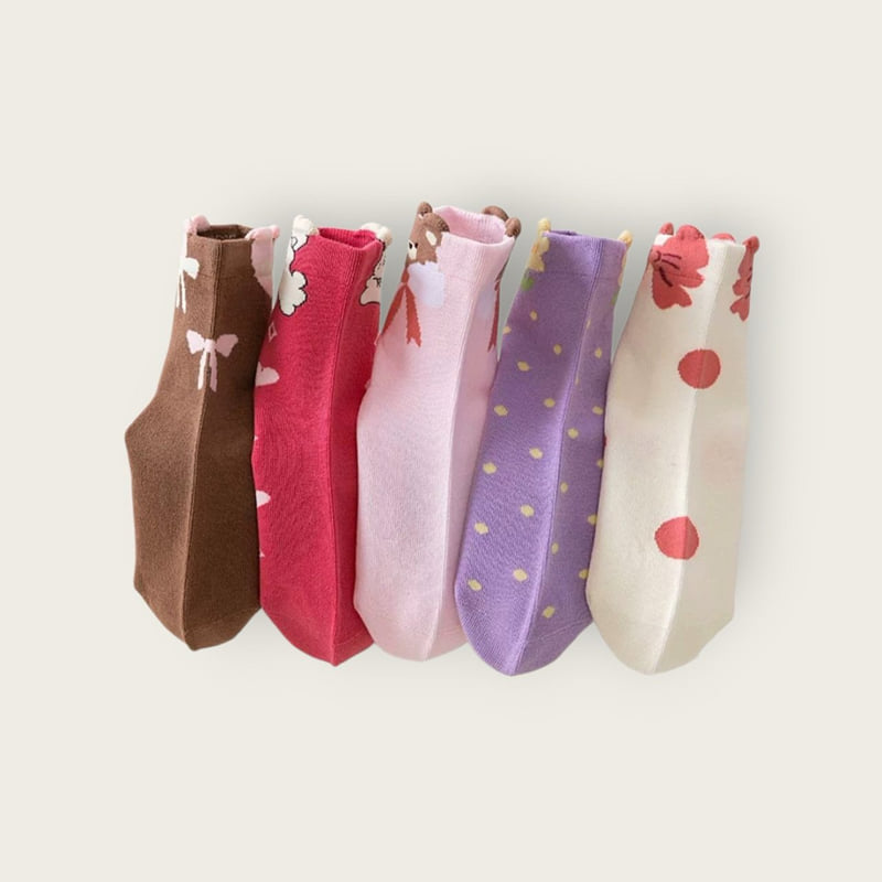 Dudie - Korean Children Fashion - #kidsstore - Ribbon Bear Set (set of 5) - 2