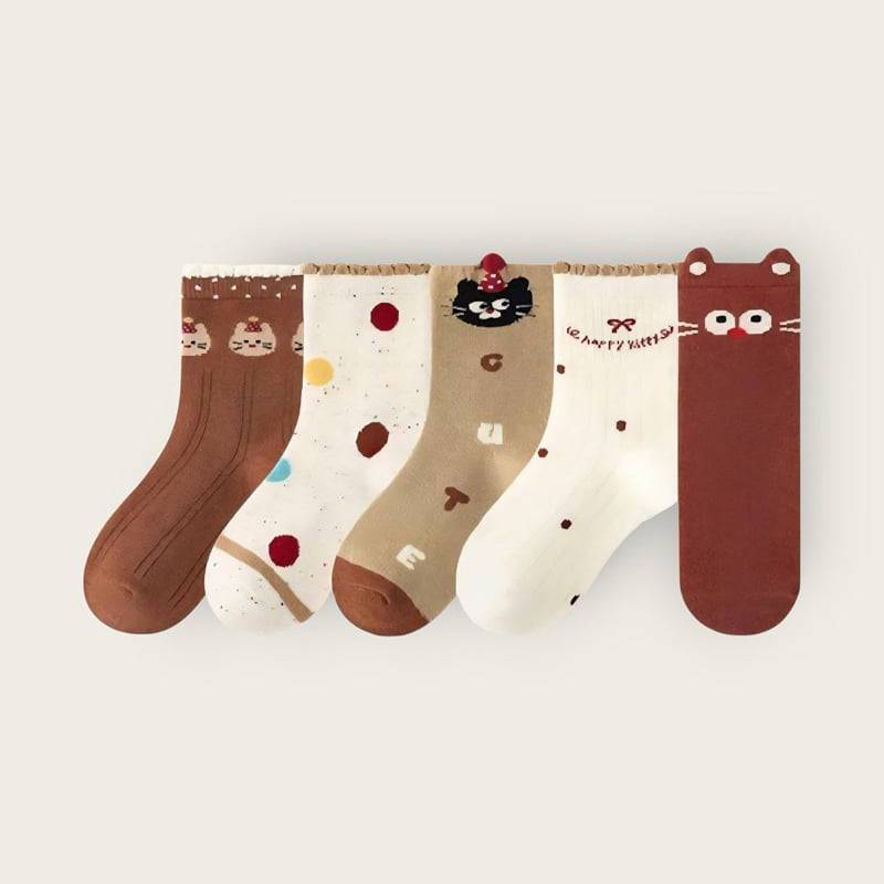 Dudie - Korean Children Fashion - #kidsstore - Black Kitty Set (set of 5) - 4