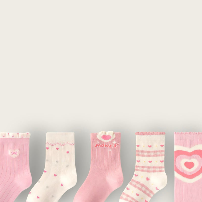 Dudie - Korean Children Fashion - #littlefashionista - Heart Pink Set (set of 5) - 7