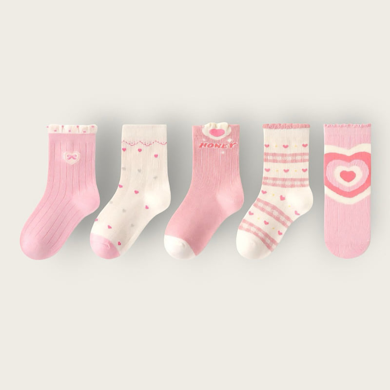 Dudie - Korean Children Fashion - #magicofchildhood - Heart Pink Set (set of 5) - 8