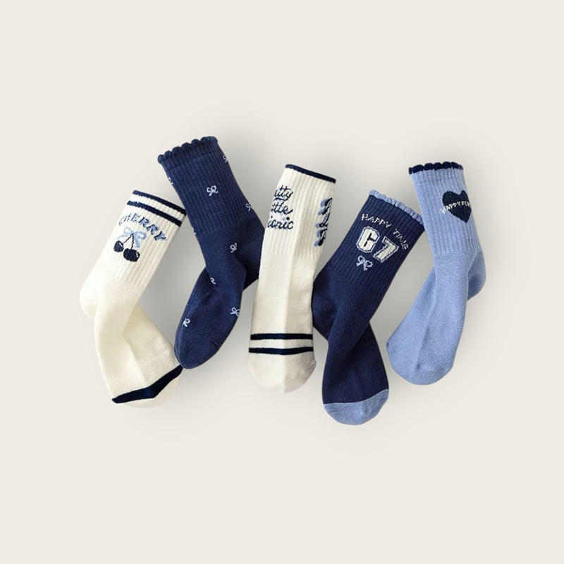 Dudie - Korean Children Fashion - #stylishchildhood - Blue Cherry Set (set of 5) - 2