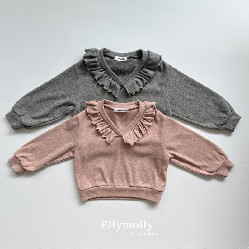 Ellymolly - Korean Children Fashion - #childrensboutique - Navy Frill V-neck Tee - 2