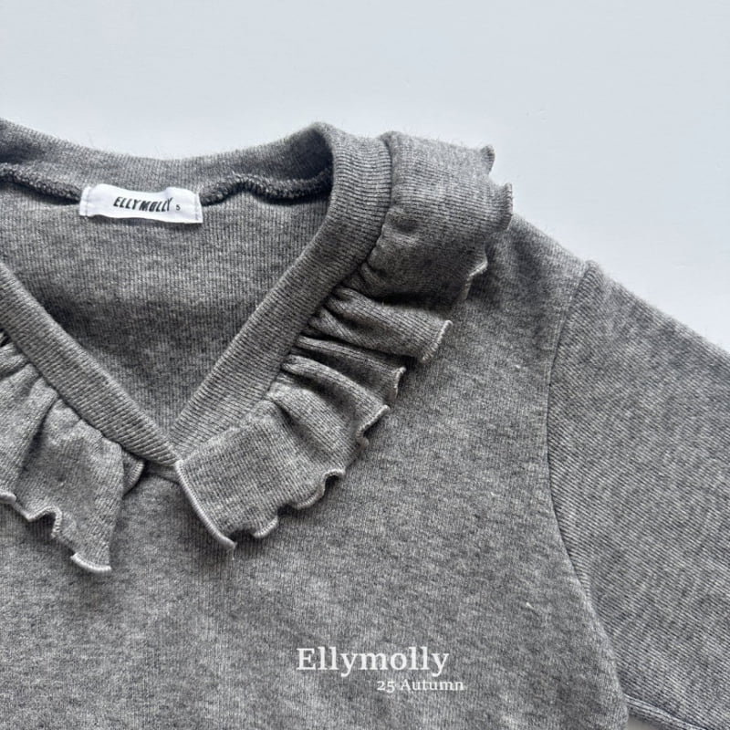 Ellymolly - Korean Children Fashion - #designkidswear - Navy Frill V-neck Tee - 3