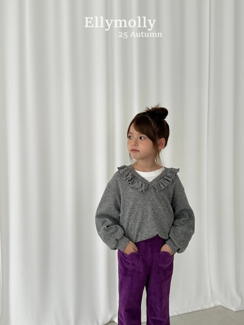 Ellymolly - Korean Children Fashion - #kidsshorts - Navy Frill V-neck Tee - 6