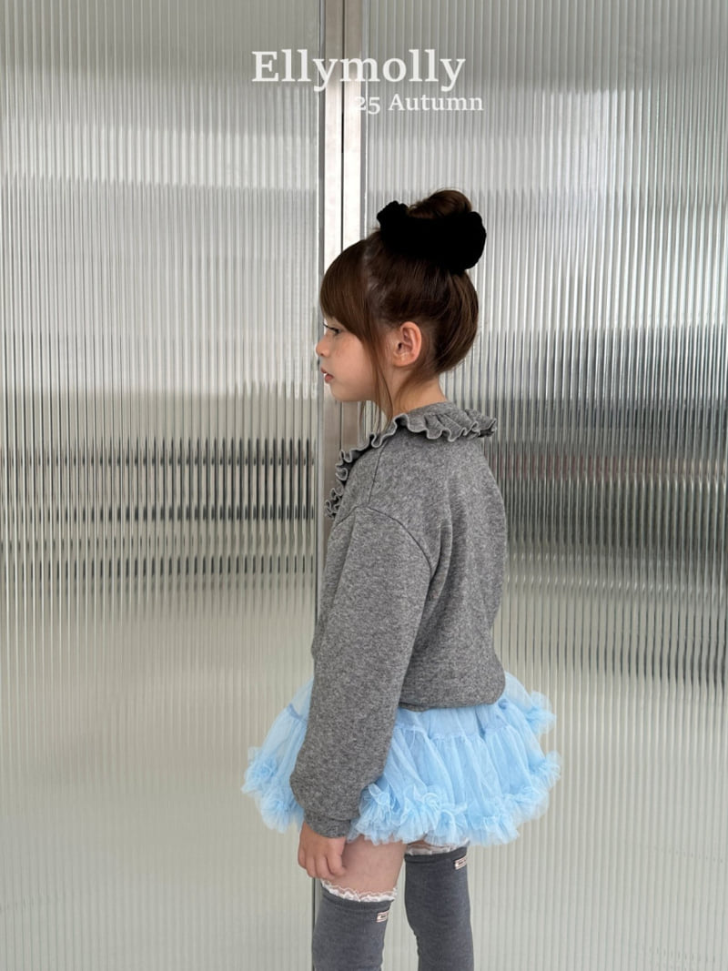 Ellymolly - Korean Children Fashion - #kidsstore - Navy Frill V-neck Tee - 7