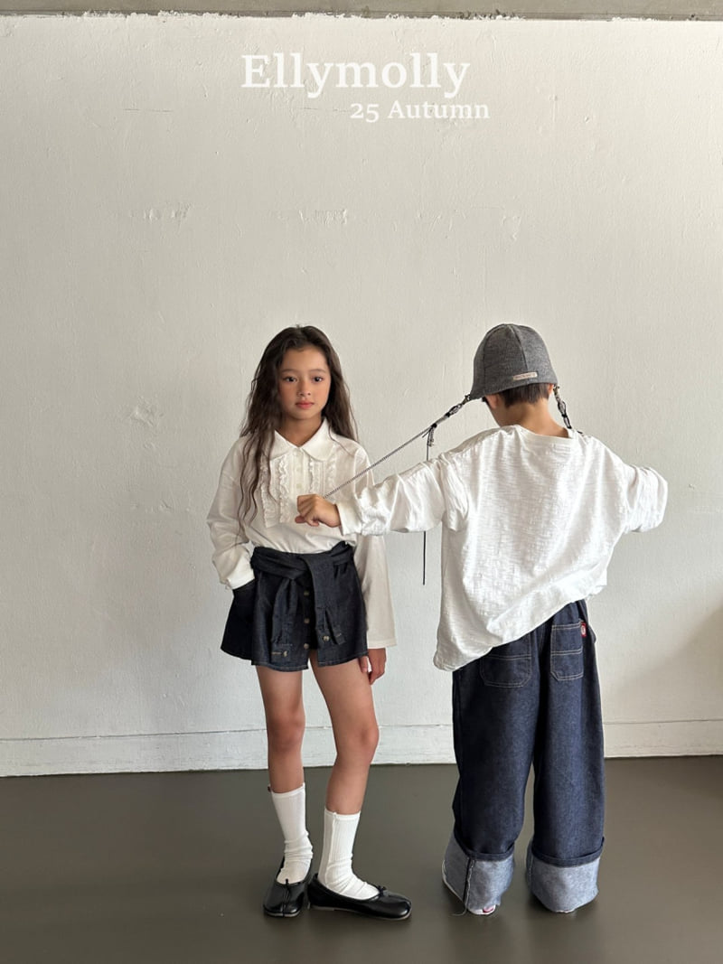 Ellymolly - Korean Children Fashion - #toddlerclothing - Twin Frill Collar Tee - 12