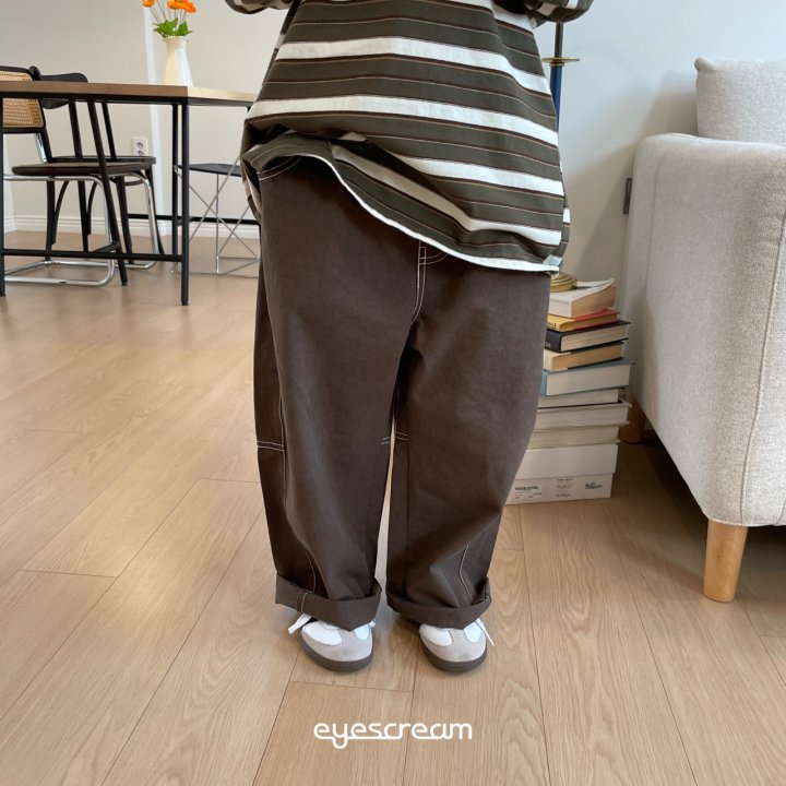 Eyescream - Korean Children Fashion - #kidsshorts - Curve Stitch Cotton Pants - 5