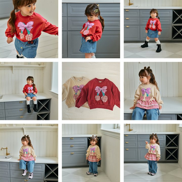 Firstblue - Korean Children Fashion - #Kfashion4kids - Ribbon Cherry Sweatshirt Tee