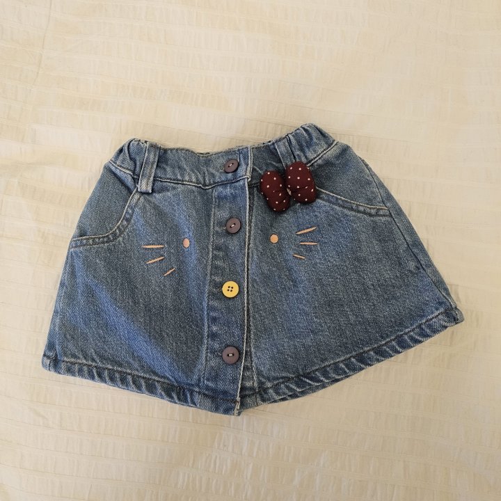 Firstblue - Korean Children Fashion - #Kfashion4kids - Cats Denim Skirt Pants - 8