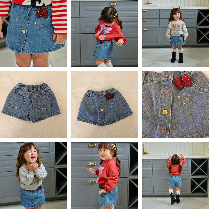 Firstblue - Korean Children Fashion - #childrensboutique - Cats Denim Skirt Pants
