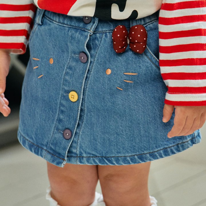 Firstblue - Korean Children Fashion - #designkidswear - Cats Denim Skirt Pants - 2