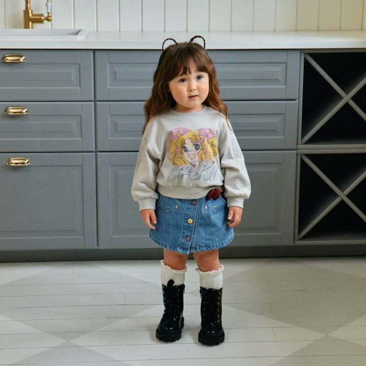 Firstblue - Korean Children Fashion - #discoveringself - Cats Denim Skirt Pants - 4