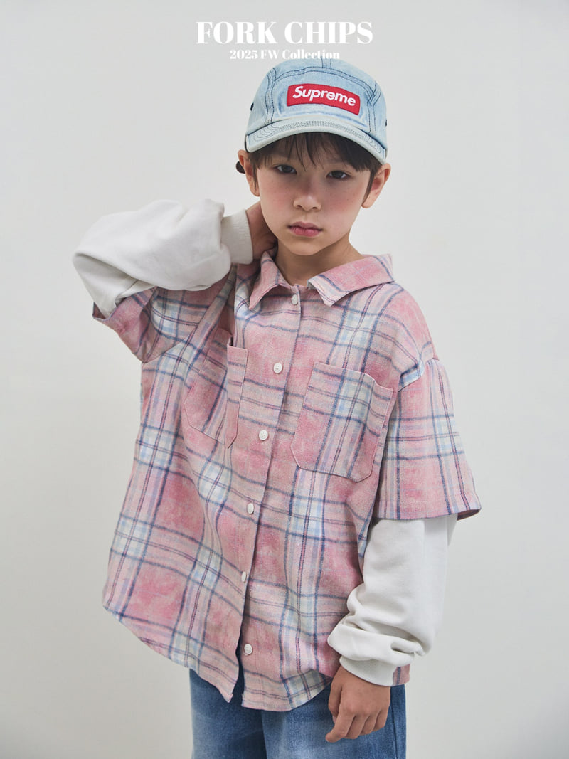 Fork Chips - Korean Children Fashion - #childofig - Washed Check Shirt