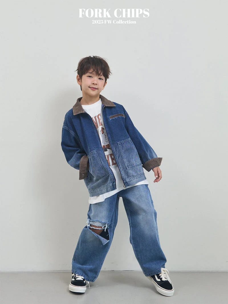 Fork Chips - Korean Children Fashion - #prettylittlegirls - Crew Denim Jacket - 4