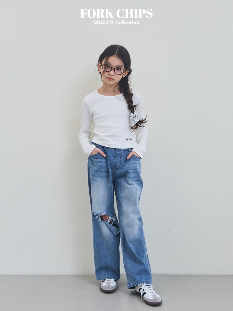 Fork Chips - Korean Children Fashion - #childofig - Open Destroyed Denim Pants - 5