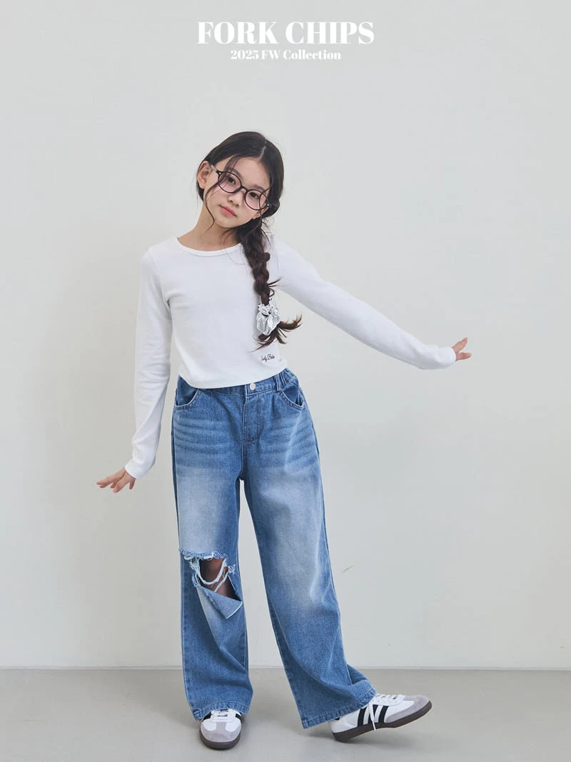 Fork Chips - Korean Children Fashion - #childofig - Open Destroyed Denim Pants - 6