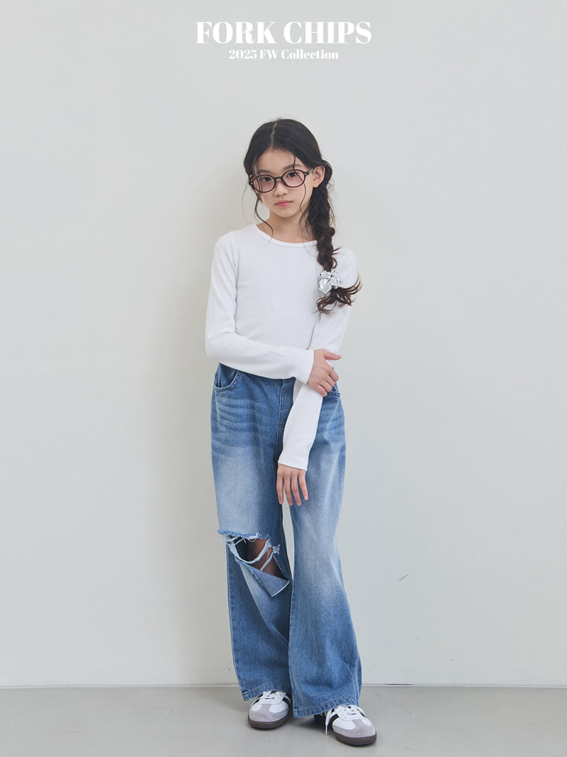 Fork Chips - Korean Children Fashion - #childrensboutique - Open Destroyed Denim Pants - 7