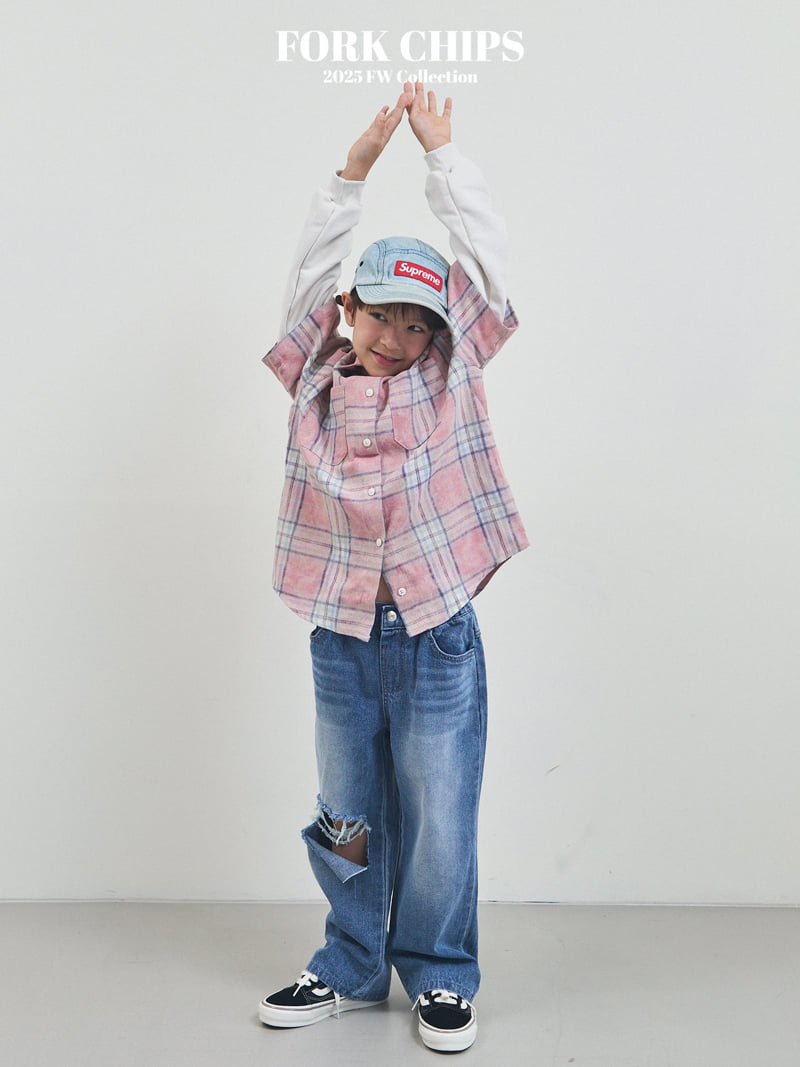 Fork Chips - Korean Children Fashion - #designkidswear - Washed Check Shirt - 3