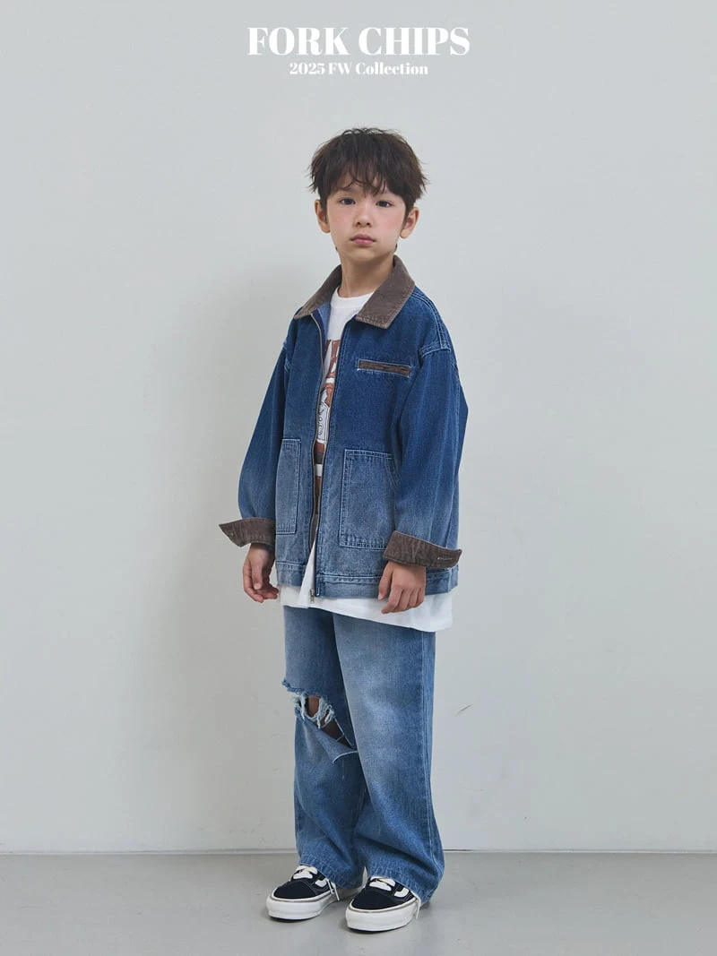 Fork Chips - Korean Children Fashion - #designkidswear - Crew Denim Jacket - 7