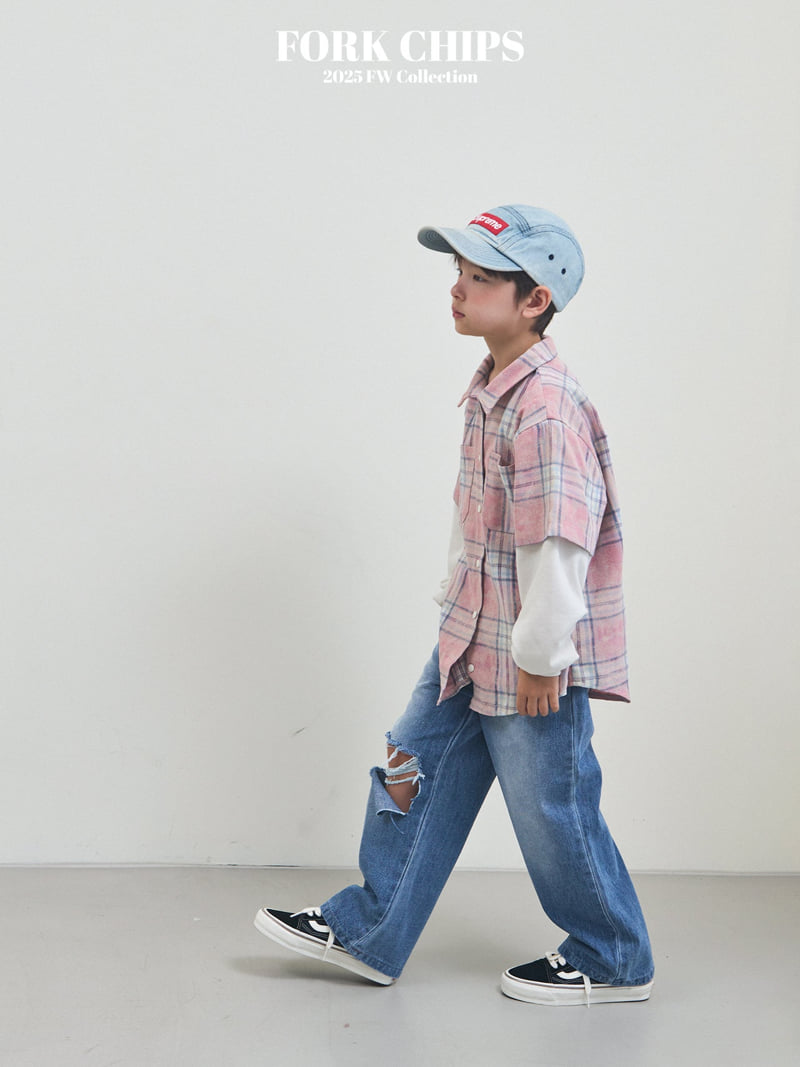 Fork Chips - Korean Children Fashion - #designkidswear - Washed Check Shirt - 4