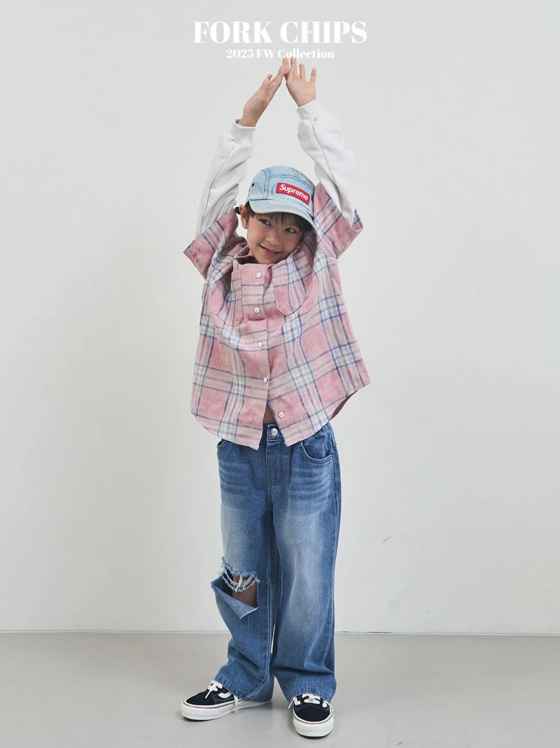 Fork Chips - Korean Children Fashion - #discoveringself - Open Destroyed Denim Pants - 9