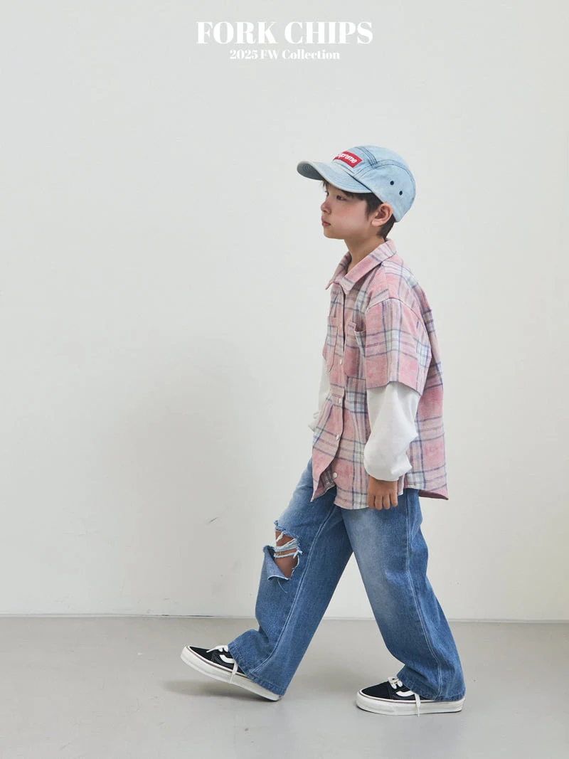 Fork Chips - Korean Children Fashion - #fashionkids - Open Destroyed Denim Pants - 10