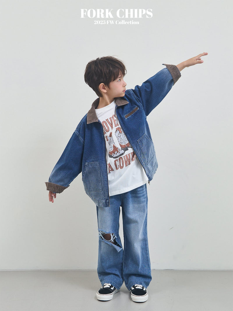 Fork Chips - Korean Children Fashion - #minifashionista - Crew Denim Jacket - 2