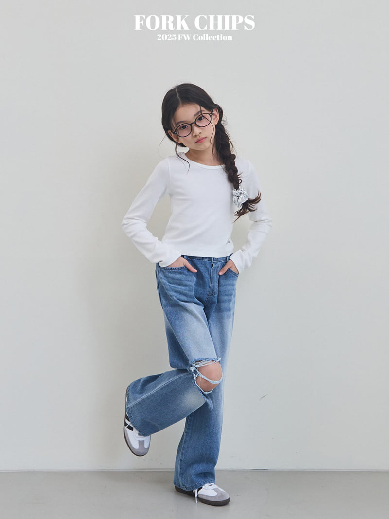 Fork Chips - Korean Children Fashion - #minifashionista - Open Destroyed Denim Pants - 3