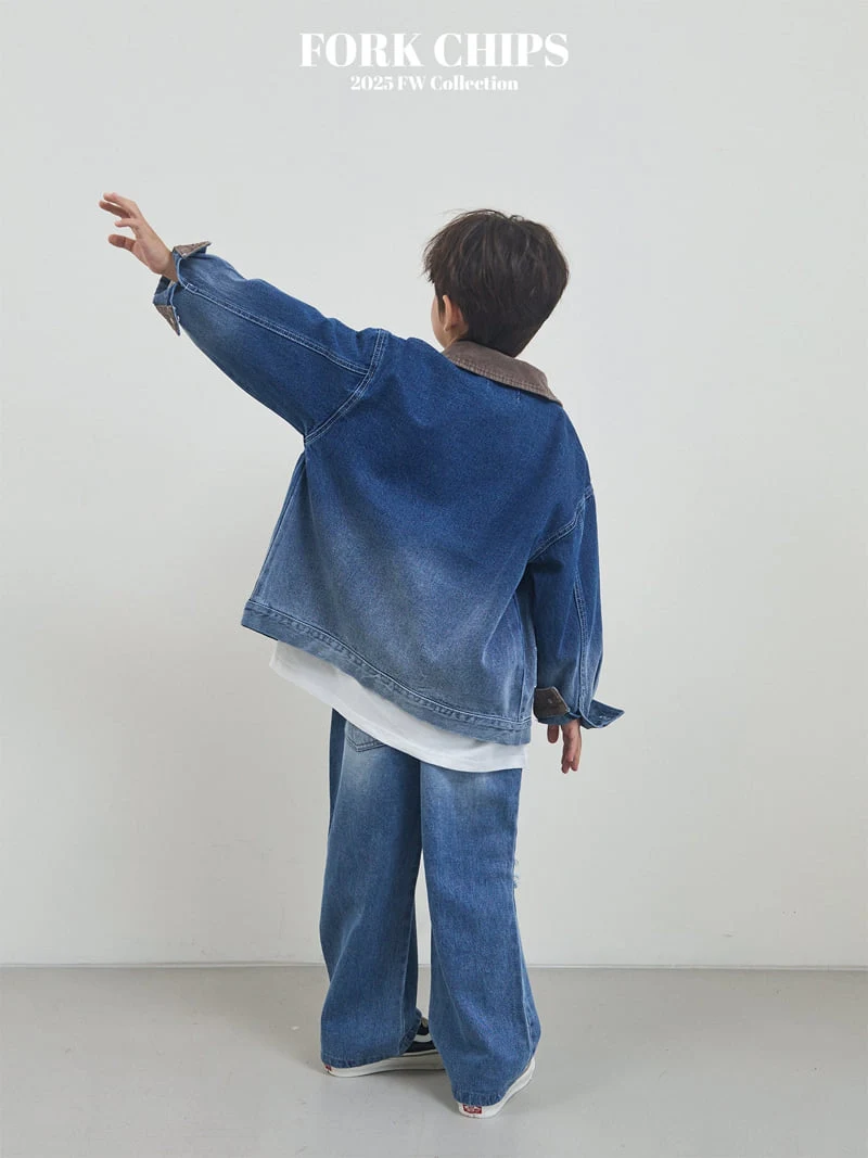 Fork Chips - Korean Children Fashion - #prettylittlegirls - Crew Denim Jacket - 3