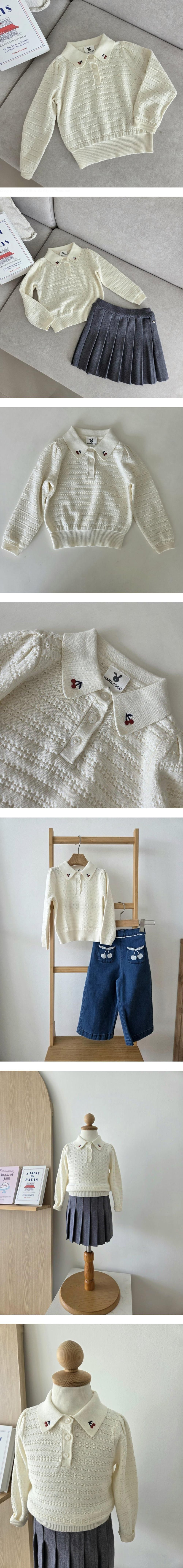 Hanacoco - Korean Children Fashion - #littlefashionista - Cherry Embroidery Collar Knit