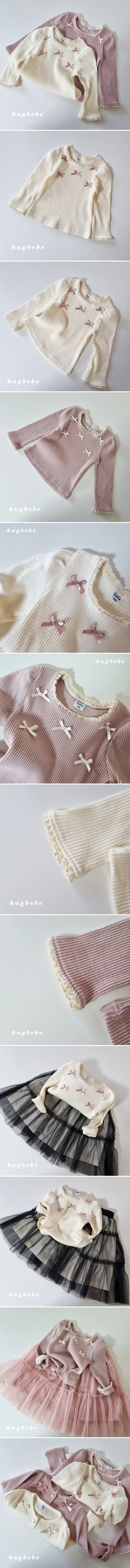 Hug Bebe - Korean Children Fashion - #childofig - Lace Ribbon Ribbed Tee
