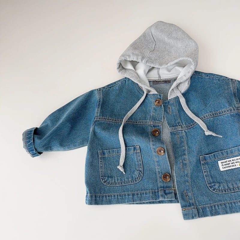 J-Room - Korean Children Fashion - #childofig - Label Hoodie Denim Jacket - 10