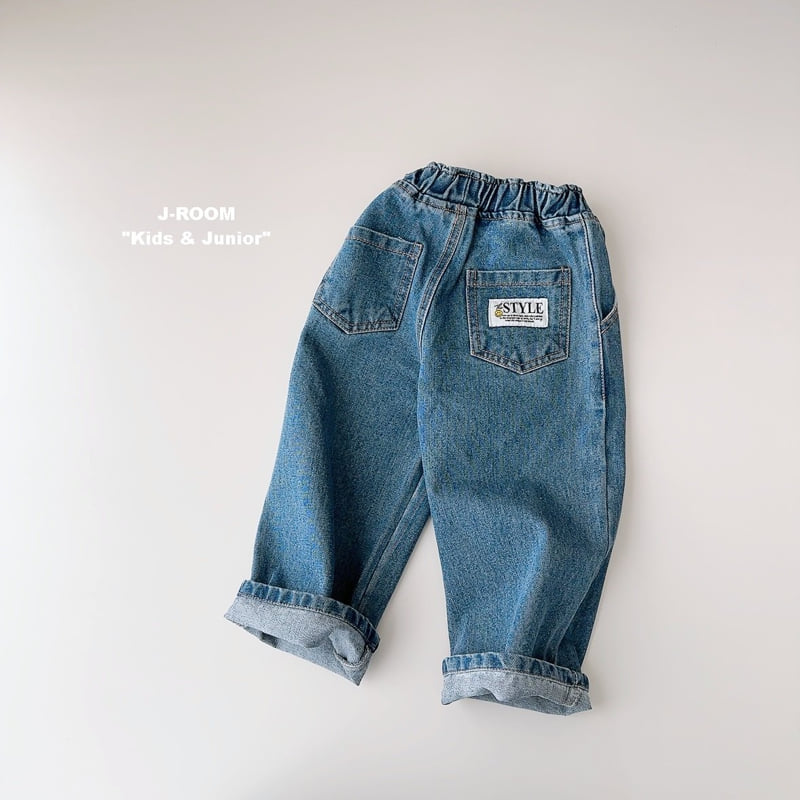 J-Room - Korean Children Fashion - #childofig - Point Label Wide Denim Pants - 5