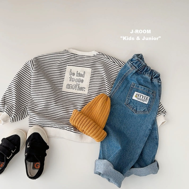 J-Room - Korean Children Fashion - #childofig - Point Label Wide Denim Pants - 6