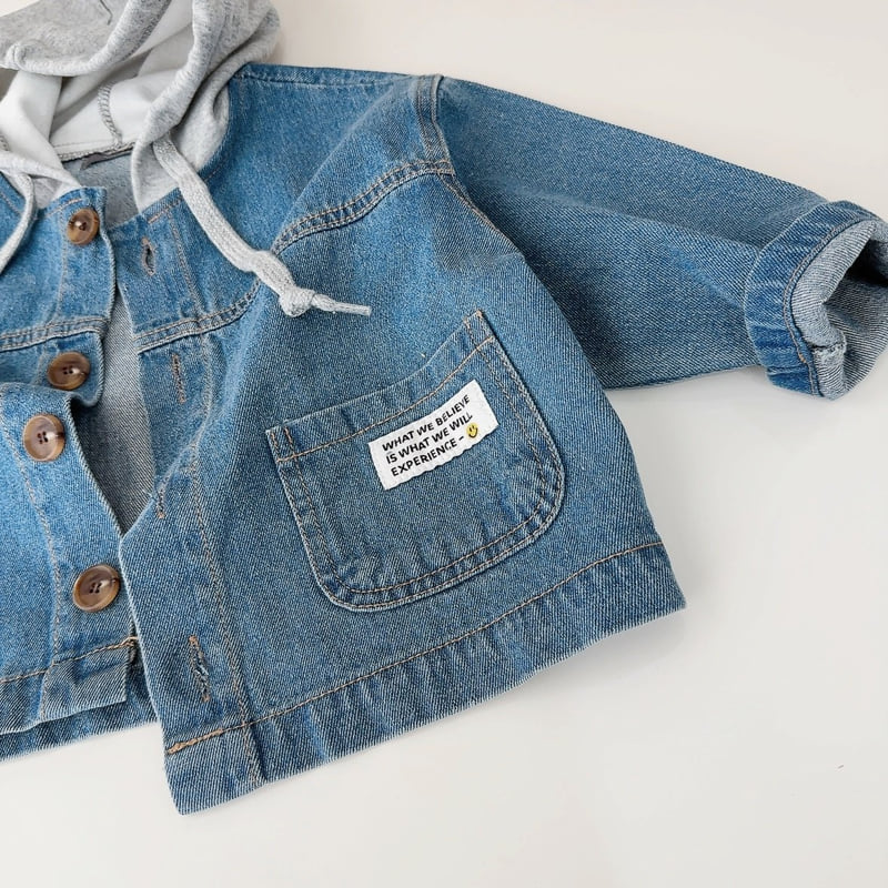 J-Room - Korean Children Fashion - #childrensboutique - Label Hoodie Denim Jacket - 11