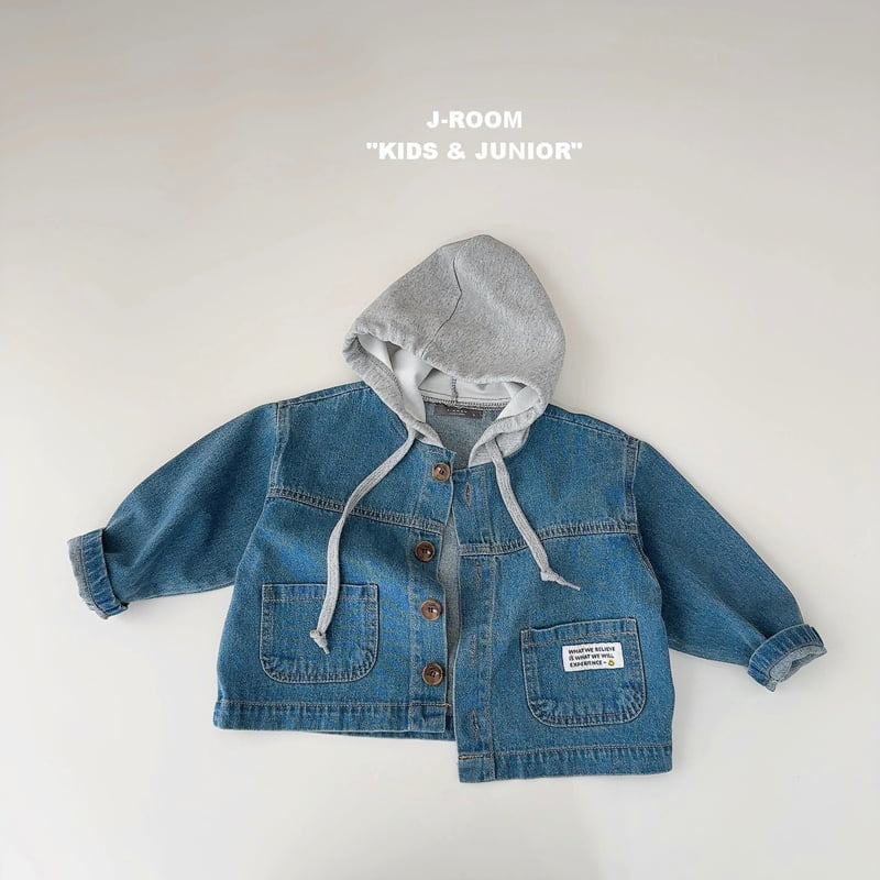 J-Room - Korean Children Fashion - #kidsshorts - Label Hoodie Denim Jacket
