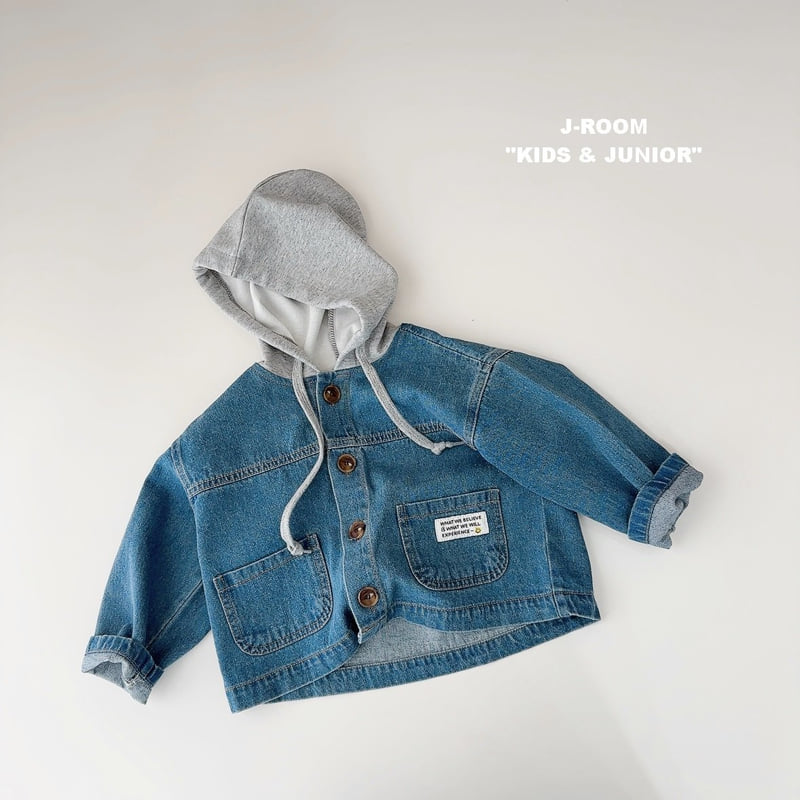 J-Room - Korean Children Fashion - #kidsstore - Label Hoodie Denim Jacket - 2