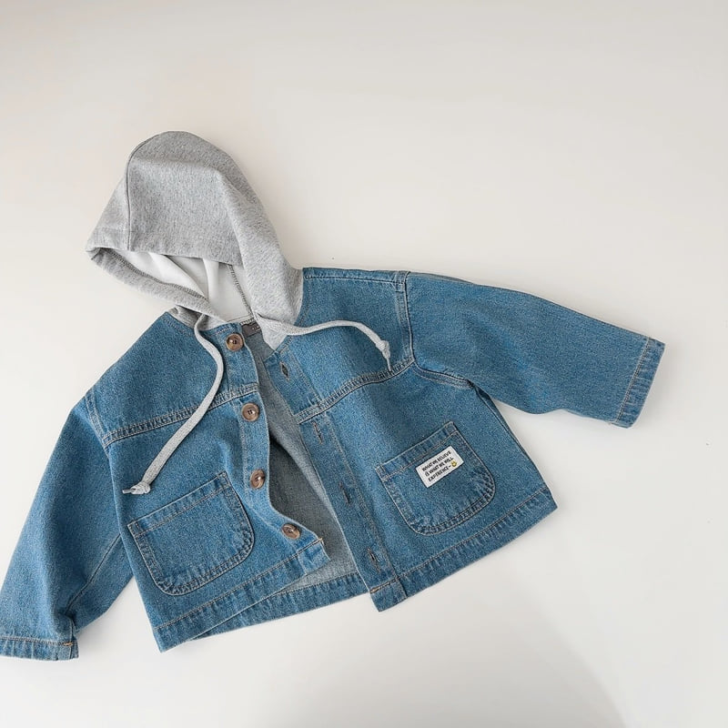 J-Room - Korean Children Fashion - #kidzfashiontrend - Label Hoodie Denim Jacket - 3