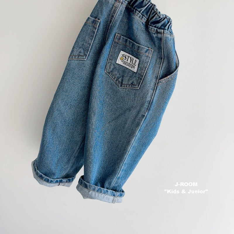 J-Room - Korean Children Fashion - #minifashionista - Point Label Wide Denim Pants - 3