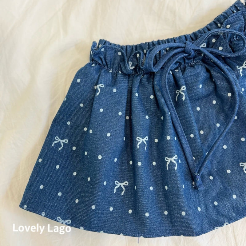 Lago - Korean Children Fashion - #Kfashion4kids - Ribbon Dot Denim Skirt - 12