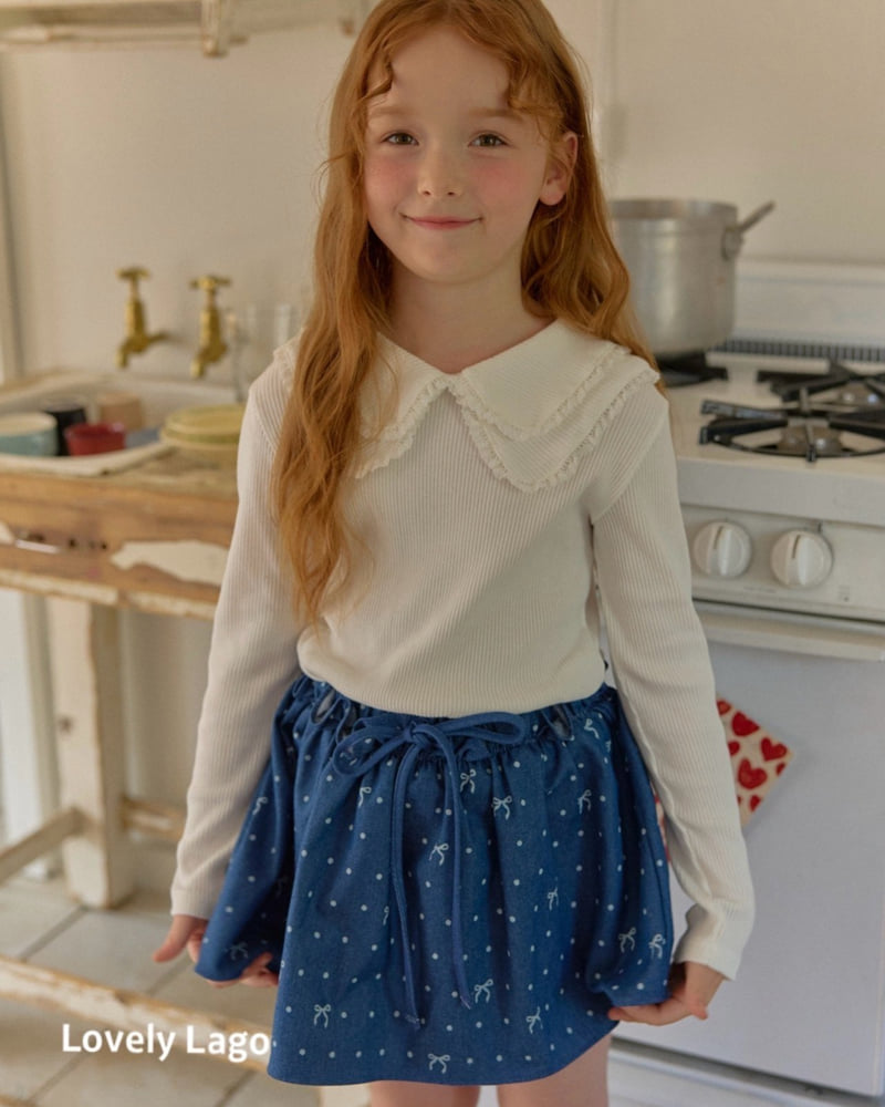 Lago - Korean Children Fashion - #childofig - Ribbon Dot Denim Skirt - 3