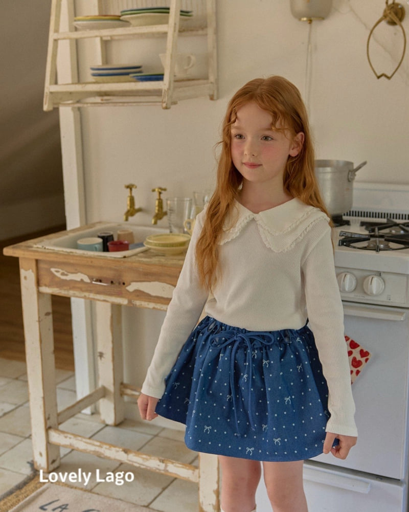 Lago - Korean Children Fashion - #childofig - Ribbon Dot Denim Skirt - 4