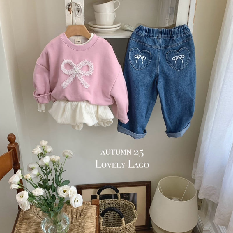 Lago - Korean Children Fashion - #childofig - Heart Ribbon Denim Pants - 11