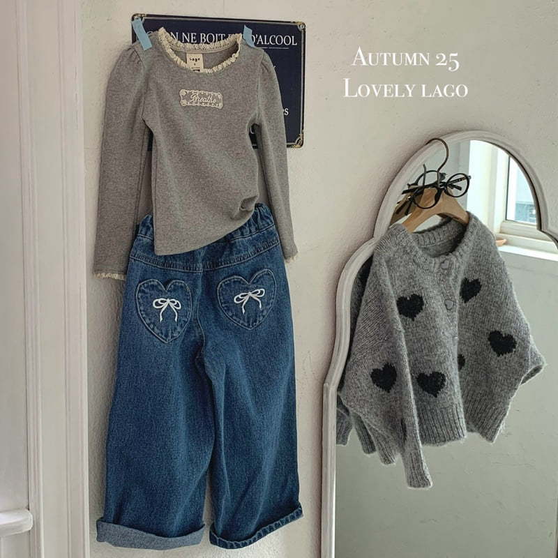 Lago - Korean Children Fashion - #childrensboutique - Heart Ribbon Denim Pants - 12