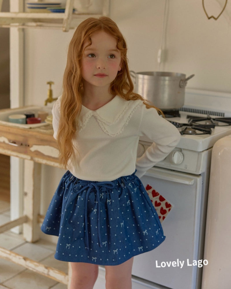 Lago - Korean Children Fashion - #designkidswear - Ribbon Dot Denim Skirt - 6