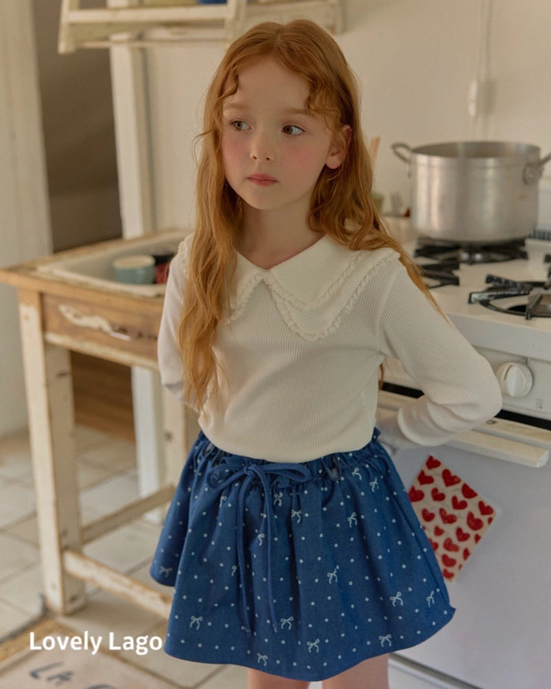Lago - Korean Children Fashion - #discoveringself - Ribbon Dot Denim Skirt - 7