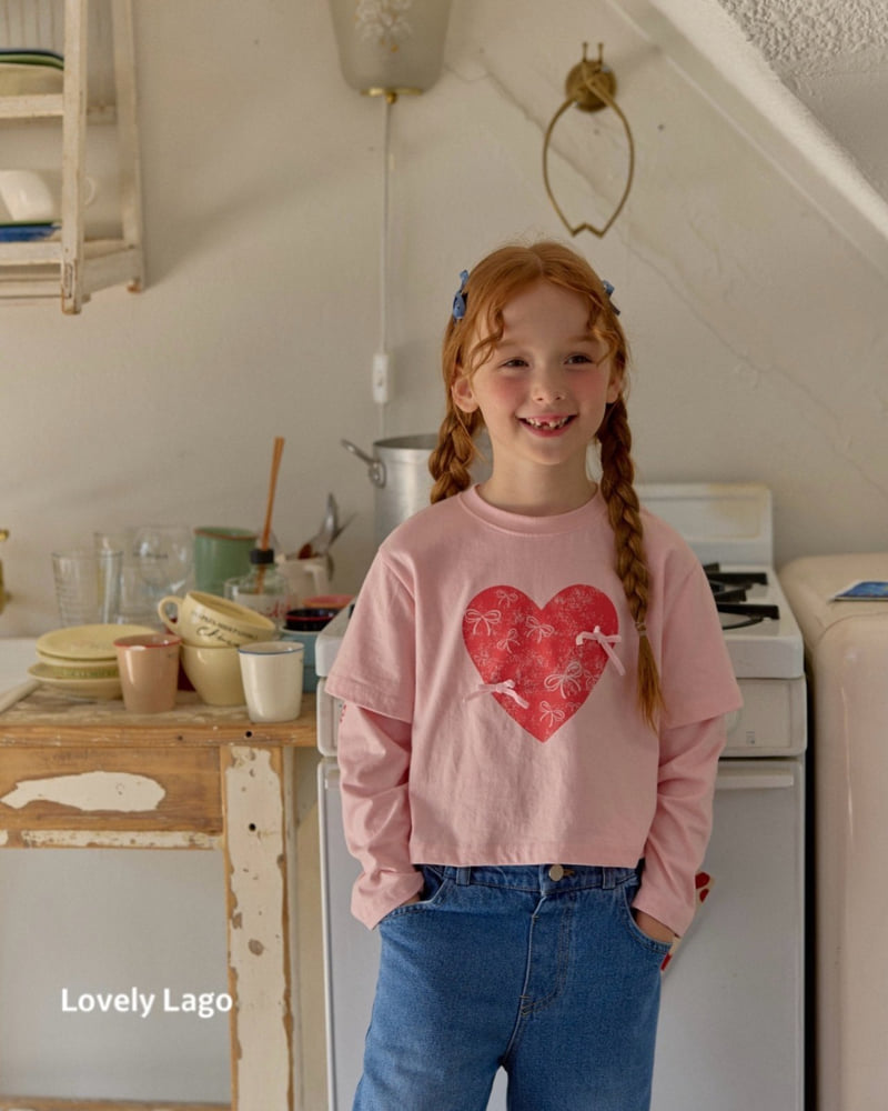 Lago - Korean Children Fashion - #kidsshorts - Heart Ribbon Print Tee - 9
